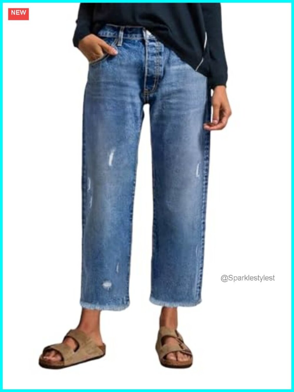 Stretchy Distressed Denim Ankle Jeans Five-Pocket Frayed Raw Hem